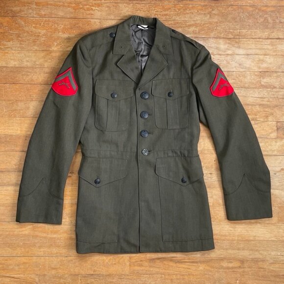 Vintage Mens Military Blazer 36S/37S 1990s Olive Green Twill Wool Army Jacket